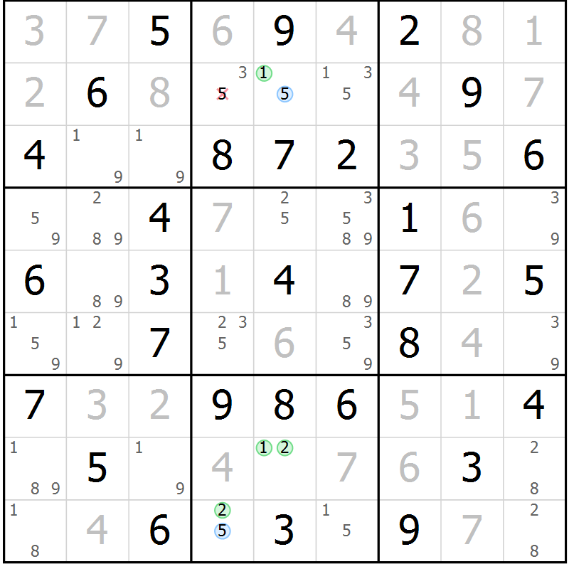 Position des candidats pour la solution de la Gr 36 page 39 du magazine de sudoku Virtuose n° 115