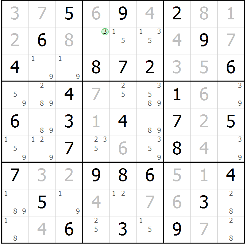 Position des candidats pour la solution de la Gr 36 page 39 du magazine de sudoku Virtuose n° 115