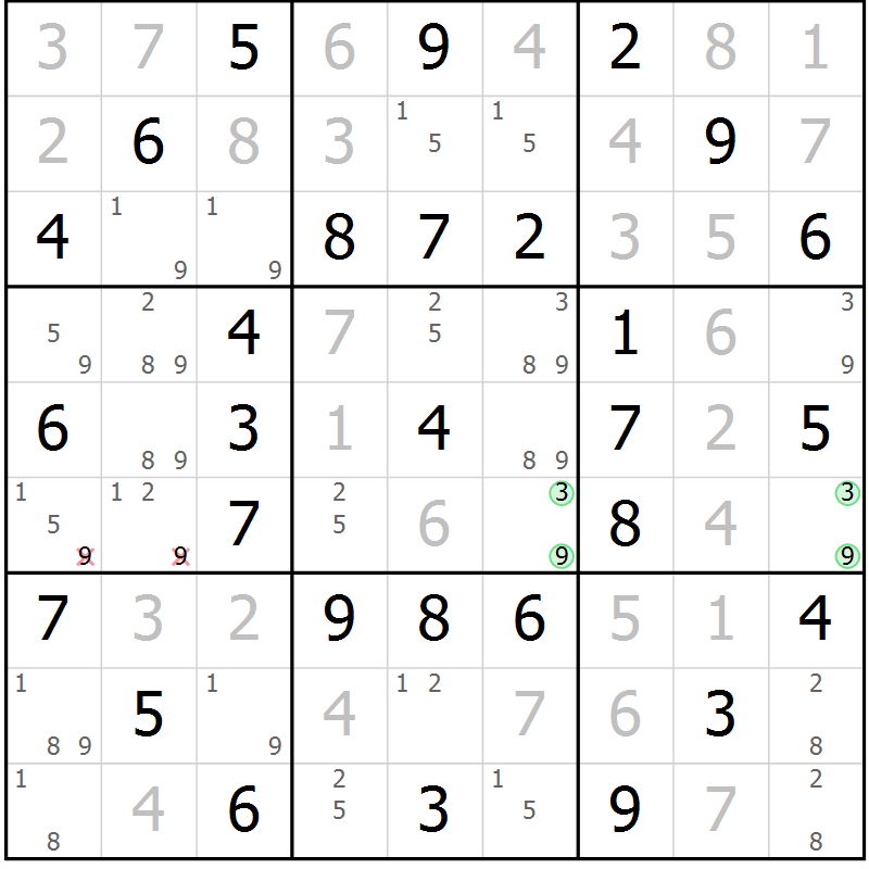 Position des candidats pour la solution de la Gr 36 page 39 du magazine de sudoku Virtuose n° 115
