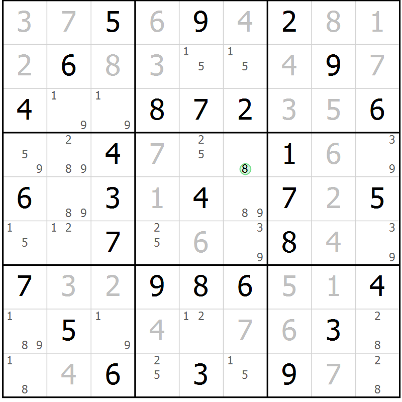 Position des candidats pour la solution de la Gr 36 page 39 du magazine de sudoku Virtuose n° 115