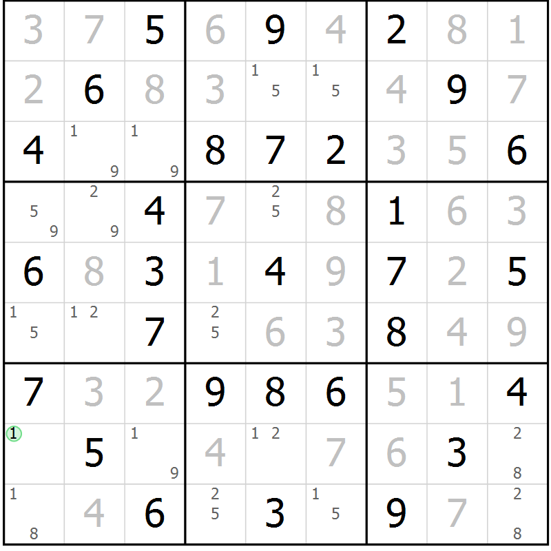 Position des candidats pour la solution de la Gr 36 page 39 du magazine de sudoku Virtuose n° 115
