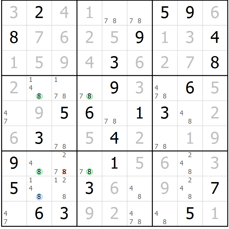 Position des candidats pour la solution de la Gr 38 page 41 du magazine de sudoku Virtuose n° 115