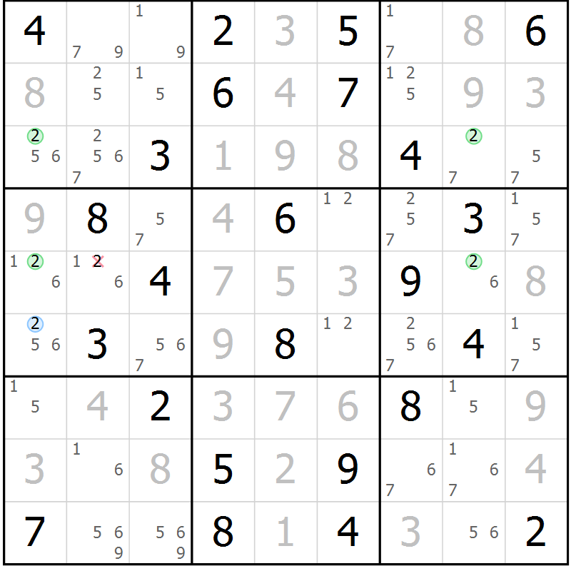 Position des candidats pour la solution de la Gr 39 page 42 du magazine de sudoku Virtuose n° 115