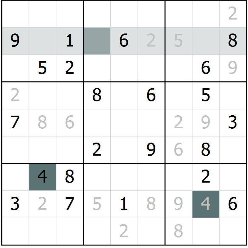 Position des candidats pour la solution de la Gr 4 page 7 du magazine de sudoku Virtuose n° 115