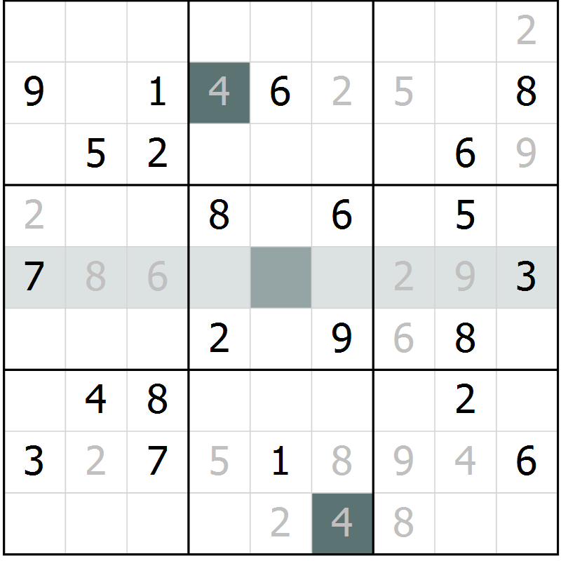 Position des candidats pour la solution de la Gr 4 page 7 du magazine de sudoku Virtuose n° 115