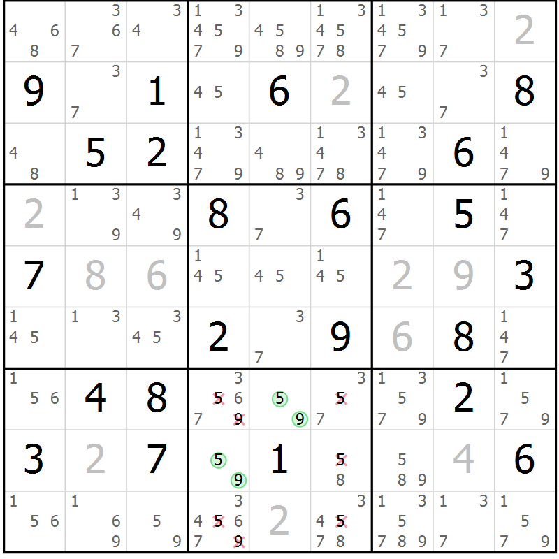 Position des candidats pour la solution de la Gr 4 page 7 du magazine de sudoku Virtuose n° 115