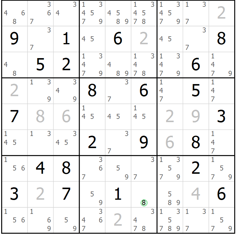 Position des candidats pour la solution de la Gr 4 page 7 du magazine de sudoku Virtuose n° 115