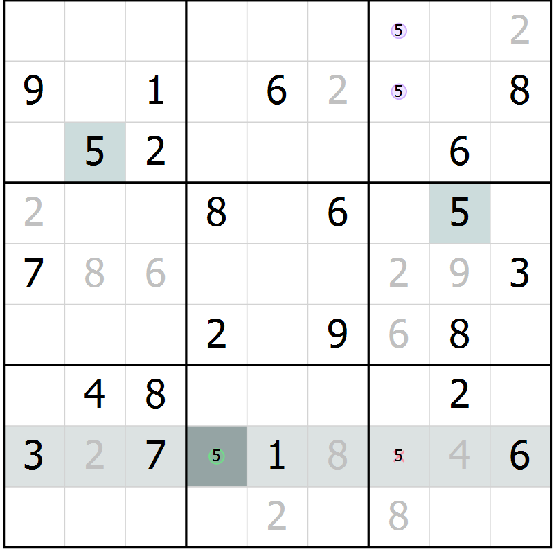 Position des candidats pour la solution de la Gr 4 page 7 du magazine de sudoku Virtuose n° 115