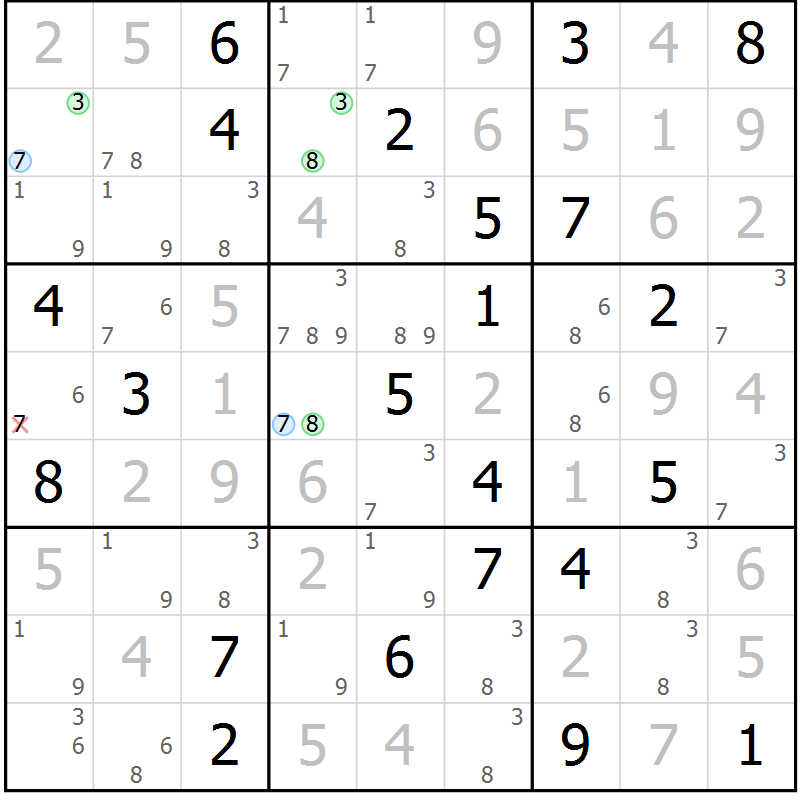 Position des candidats pour la solution de la Gr 40 page 43 du magazine de sudoku Virtuose n° 115