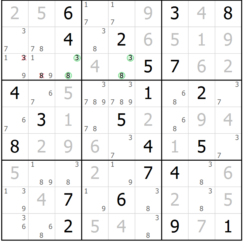 Position des candidats pour la solution de la Gr 40 page 43 du magazine de sudoku Virtuose n° 115