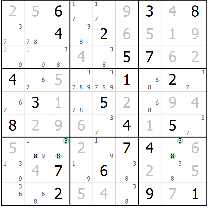 Position des candidats pour la solution de la Gr 40 page 43 du magazine de sudoku Virtuose n° 115