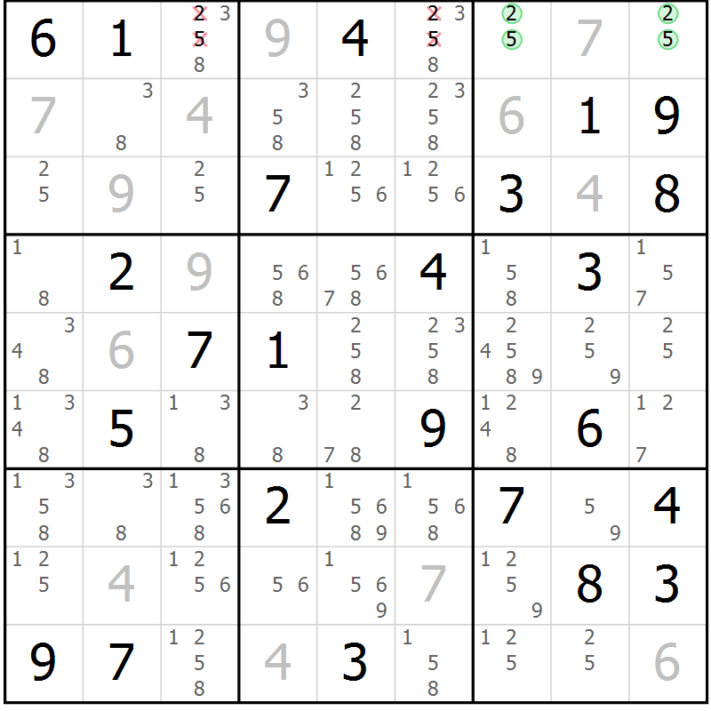 Position des candidats pour la solution de la Gr 41 page 44 du magazine de sudoku Virtuose n° 115