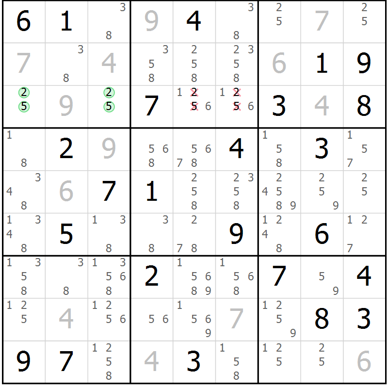 Position des candidats pour la solution de la Gr 41 page 44 du magazine de sudoku Virtuose n° 115