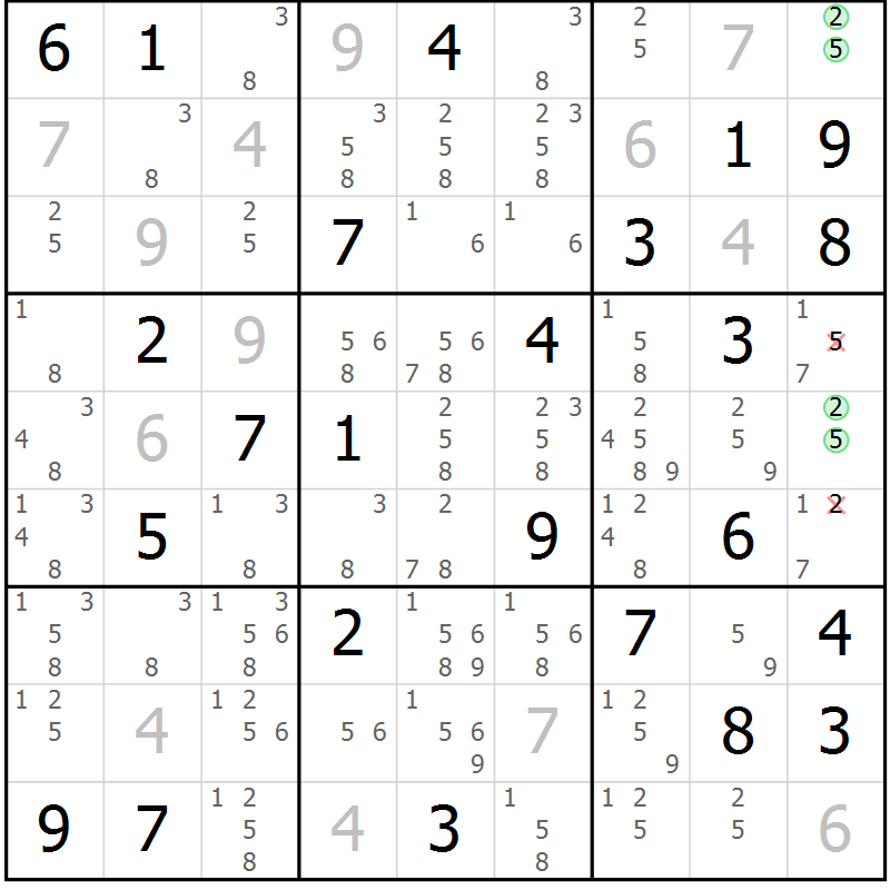 Position des candidats pour la solution de la Gr 41 page 44 du magazine de sudoku Virtuose n° 115