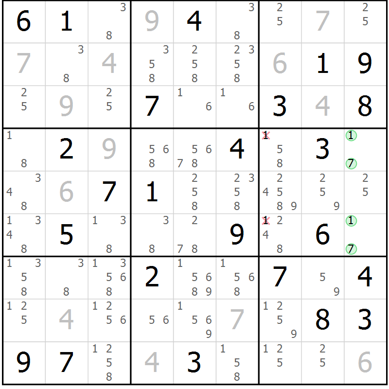Position des candidats pour la solution de la Gr 41 page 44 du magazine de sudoku Virtuose n° 115