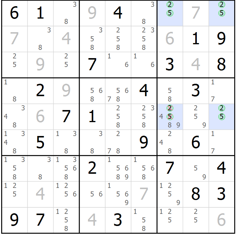 Position des candidats pour la solution de la Gr 41 page 44 du magazine de sudoku Virtuose n° 115