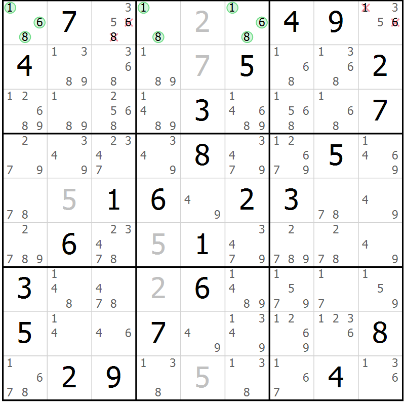 Position des candidats pour la solution de la Gr 42 page 45 du magazine de sudoku Virtuose n° 115