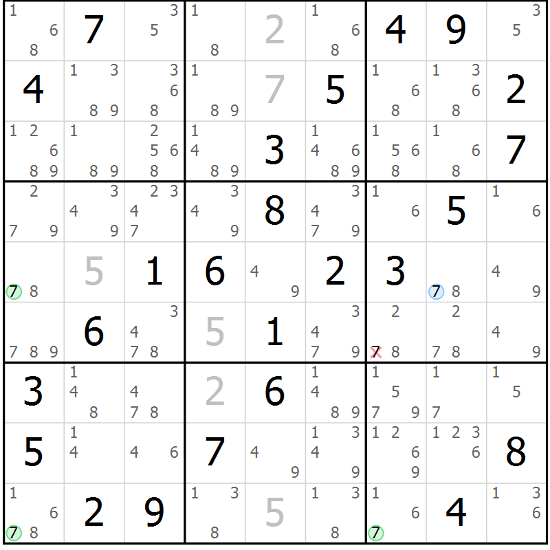Position des candidats pour la solution de la Gr 42 page 45 du magazine de sudoku Virtuose n° 115