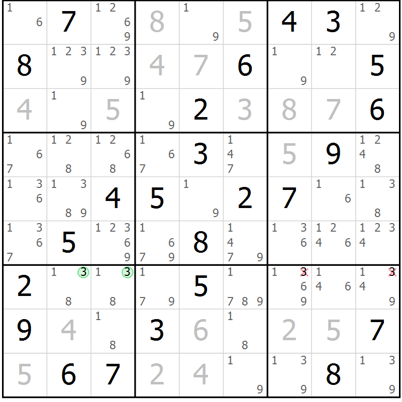 Position des candidats pour la solution de la Gr 43 page 46 du magazine de sudoku Virtuose n° 115