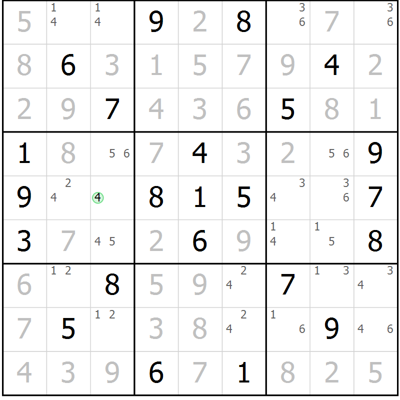 Position des candidats pour la solution de la Gr 44 page 47 du magazine de sudoku Virtuose n° 115