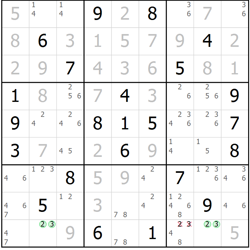 Position des candidats pour la solution de la Gr 44 page 47 du magazine de sudoku Virtuose n° 115