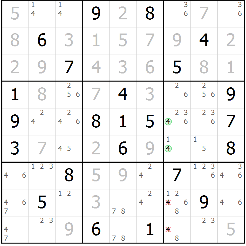 Position des candidats pour la solution de la Gr 44 page 47 du magazine de sudoku Virtuose n° 115