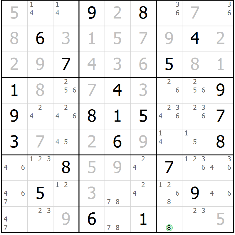Position des candidats pour la solution de la Gr 44 page 47 du magazine de sudoku Virtuose n° 115