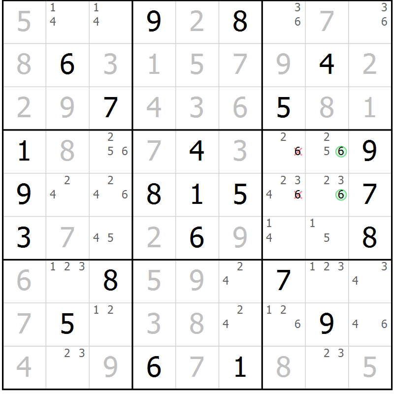 Position des candidats pour la solution de la Gr 44 page 47 du magazine de sudoku Virtuose n° 115
