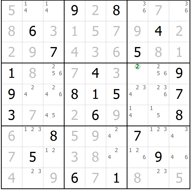 Position des candidats pour la solution de la Gr 44 page 47 du magazine de sudoku Virtuose n° 115