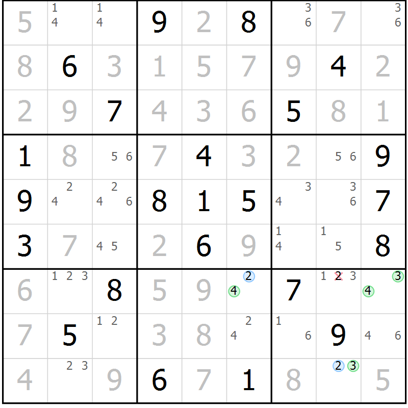 Position des candidats pour la solution de la Gr 44 page 47 du magazine de sudoku Virtuose n° 115