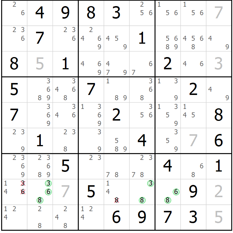 Position des candidats pour la solution de la Gr 45 page 48 du magazine de sudoku Virtuose n° 115