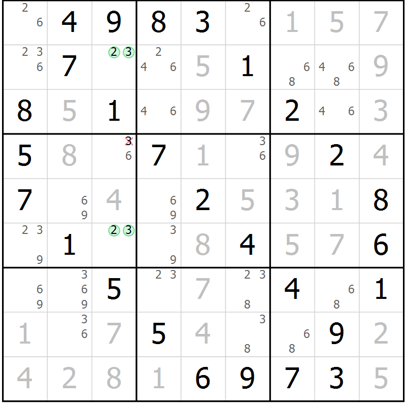 Position des candidats pour la solution de la Gr 45 page 48 du magazine de sudoku Virtuose n° 115