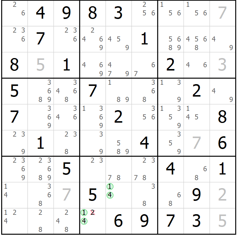 Position des candidats pour la solution de la Gr 45 page 48 du magazine de sudoku Virtuose n° 115