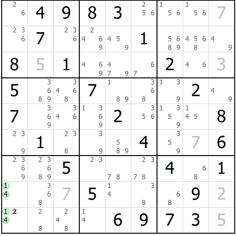 Position des candidats pour la solution de la Gr 45 page 48 du magazine de sudoku Virtuose n° 115