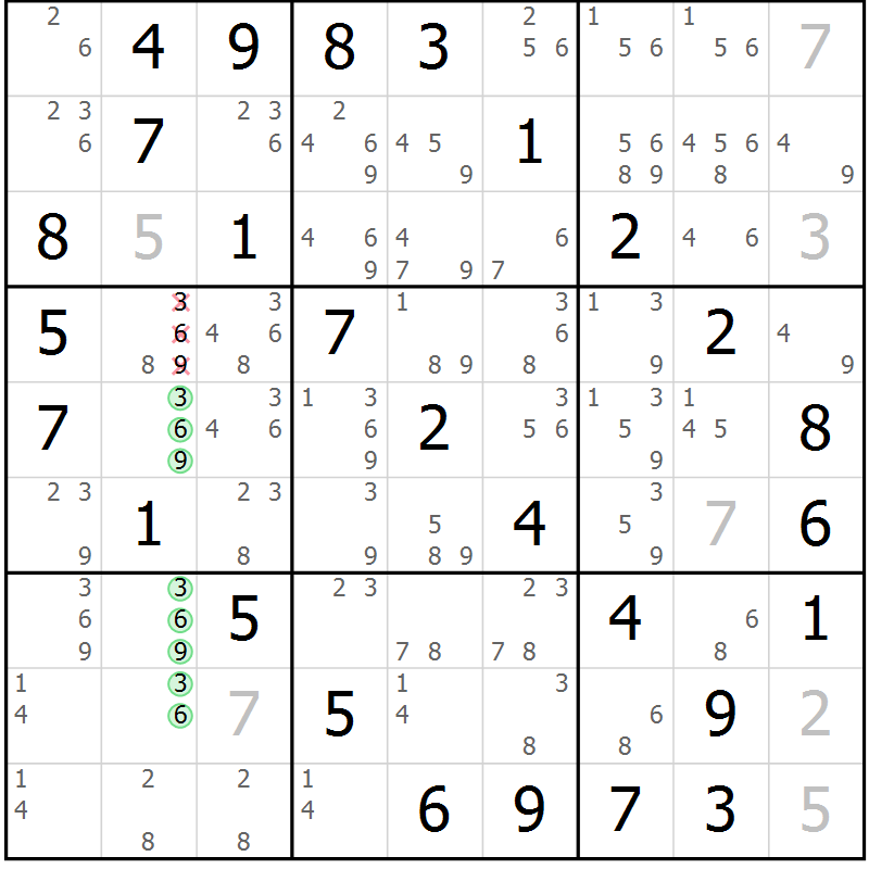 Position des candidats pour la solution de la Gr 45 page 48 du magazine de sudoku Virtuose n° 115