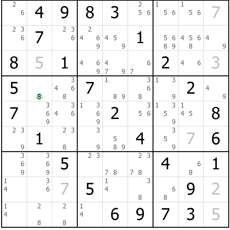 Position des candidats pour la solution de la Gr 45 page 48 du magazine de sudoku Virtuose n° 115