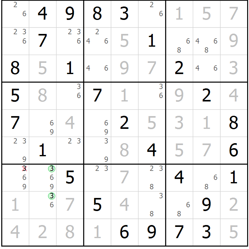 Position des candidats pour la solution de la Gr 45 page 48 du magazine de sudoku Virtuose n° 115