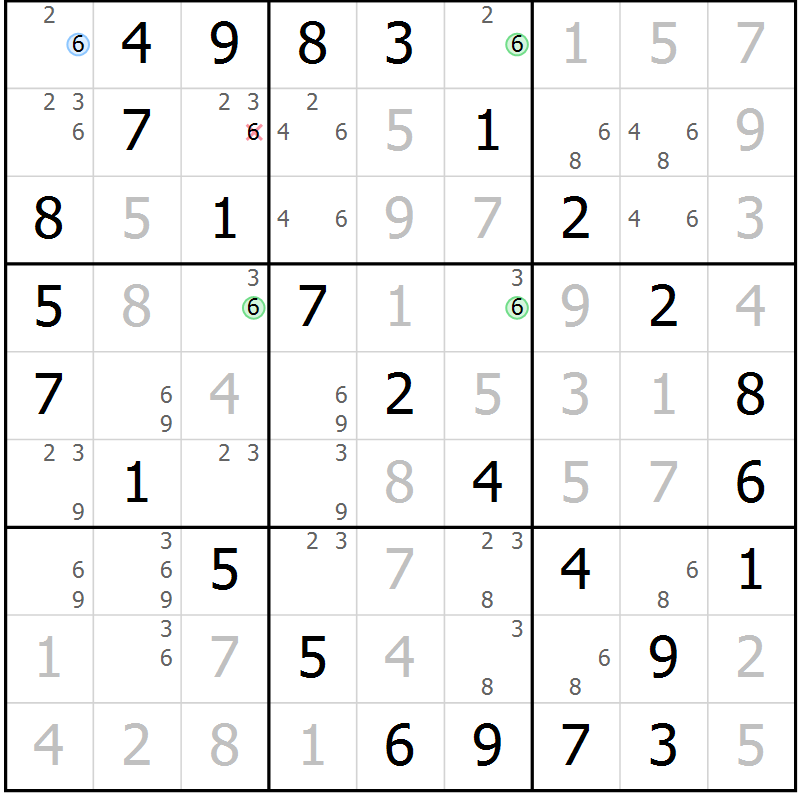 Position des candidats pour la solution de la Gr 45 page 48 du magazine de sudoku Virtuose n° 115