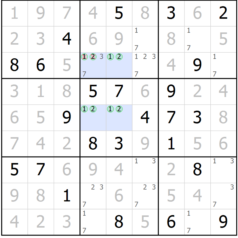 Position des candidats pour la solution de la Gr 46 page 49 du magazine de sudoku Virtuose n° 115