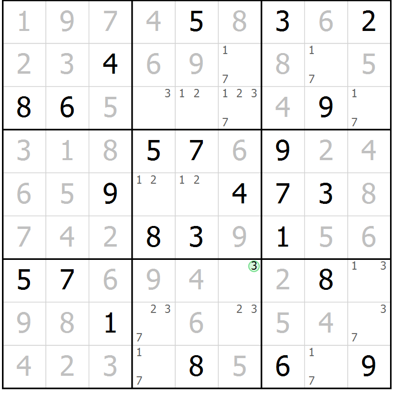 Position des candidats pour la solution de la Gr 46 page 49 du magazine de sudoku Virtuose n° 115