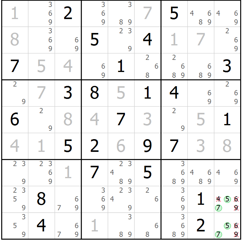 Position des candidats pour la solution de la Gr 48 page 51 du magazine de sudoku Virtuose n° 115