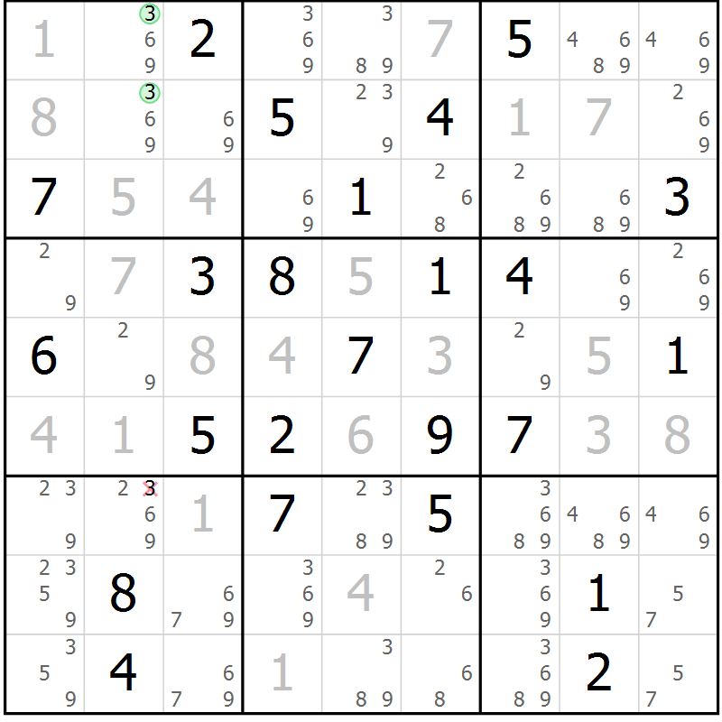 Position des candidats pour la solution de la Gr 48 page 51 du magazine de sudoku Virtuose n° 115