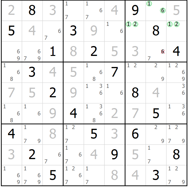 Position des candidats pour la solution de la Gr 49 page 52 du magazine de sudoku Virtuose n° 115