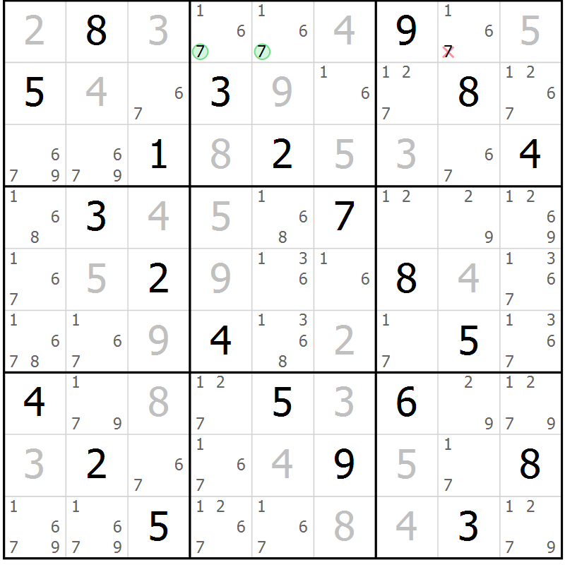 Position des candidats pour la solution de la Gr 49 page 52 du magazine de sudoku Virtuose n° 115