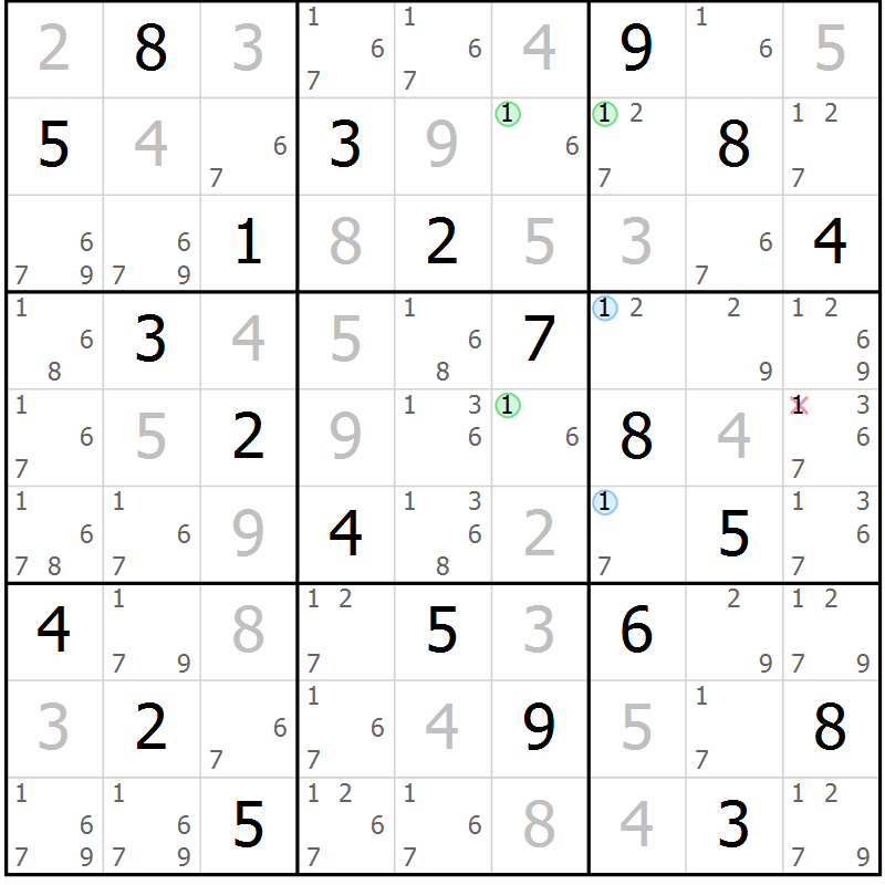 Position des candidats pour la solution de la Gr 49 page 52 du magazine de sudoku Virtuose n° 115