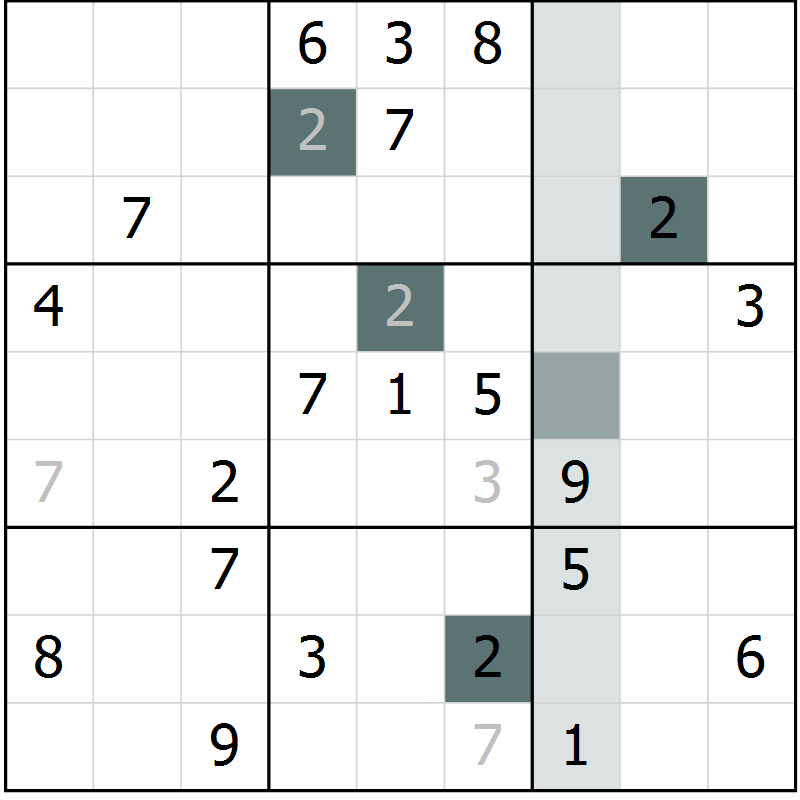 Position des candidats pour la solution de la Gr 5 page 8 du magazine de sudoku Virtuose n° 115
