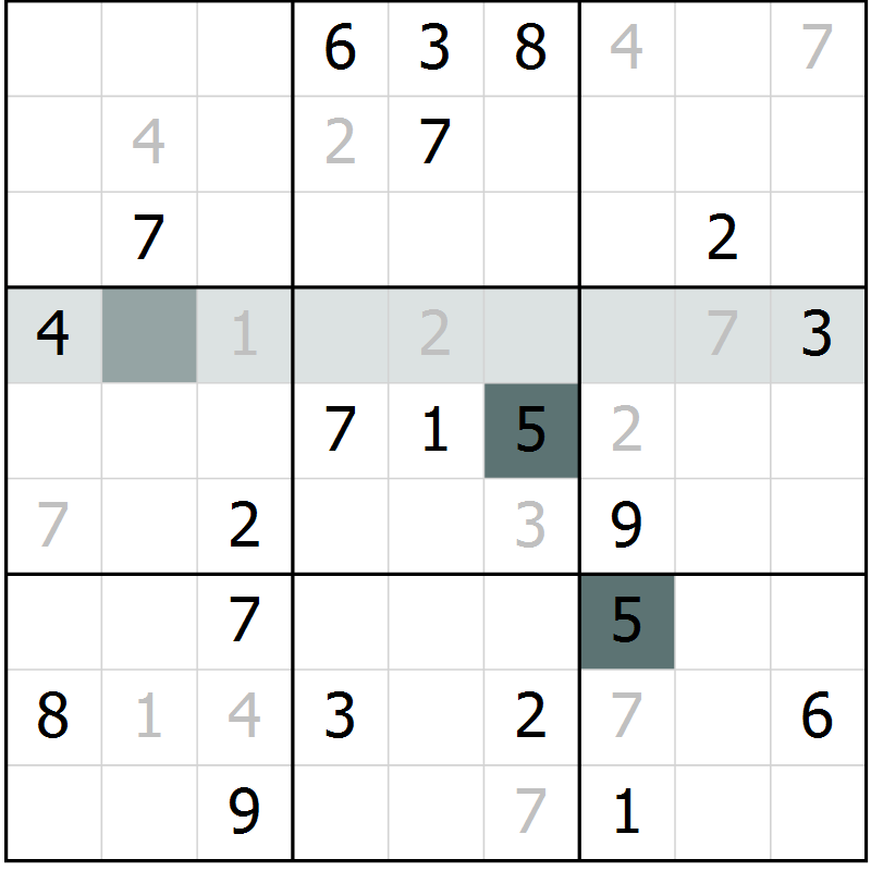 Position des candidats pour la solution de la Gr 5 page 8 du magazine de sudoku Virtuose n° 115