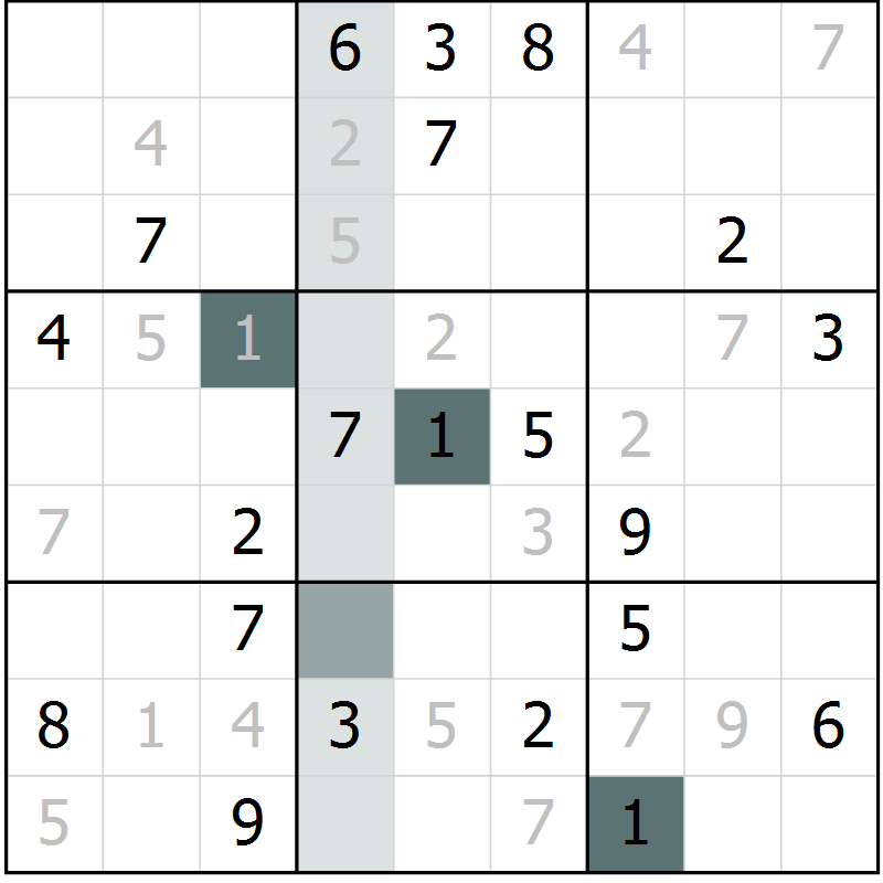 Position des candidats pour la solution de la Gr 5 page 8 du magazine de sudoku Virtuose n° 115