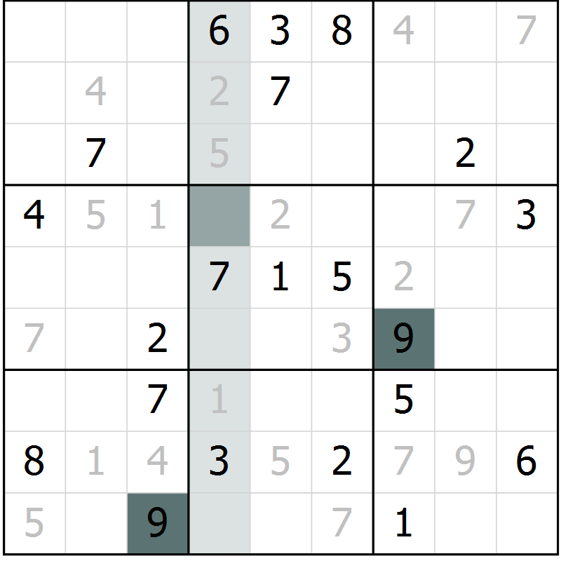 Position des candidats pour la solution de la Gr 5 page 8 du magazine de sudoku Virtuose n° 115