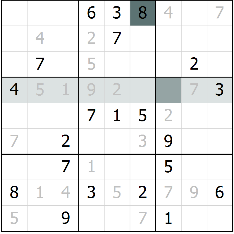 Position des candidats pour la solution de la Gr 5 page 8 du magazine de sudoku Virtuose n° 115